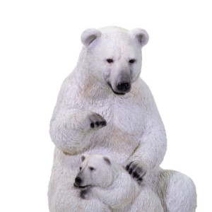 Zoom Orso resina bianco con cucciolo cm55x48h75