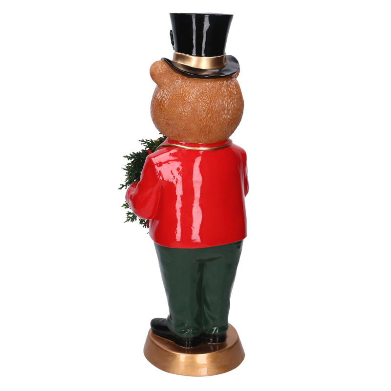 Orso resina rosso con ghirlanda con led cm22x20h61