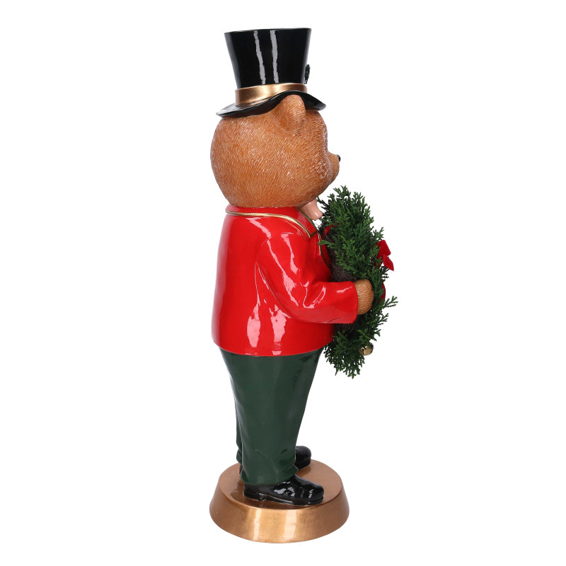 Orso resina rosso con ghirlanda con led cm22x20h61