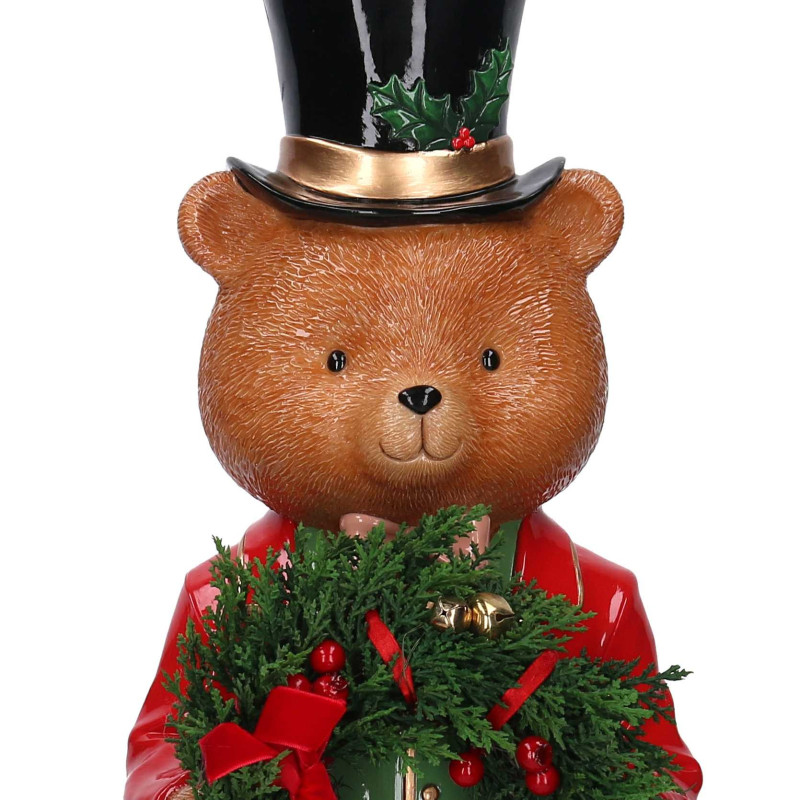 Orso resina rosso con ghirlanda con led cm22x20h61