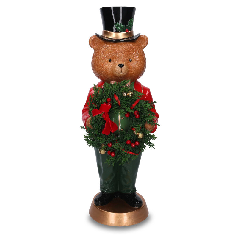 Orso resina rosso con ghirlanda con led cm22x20h61