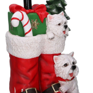 Zoom Base albero max h210 resina stivali rosso con cagnolini bianco cm41x39h65
