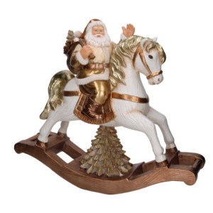 Babbo natale resina su cavallo a dondolo oro cm58x18h52