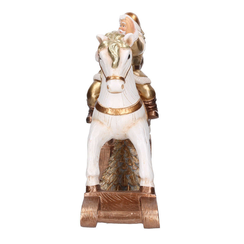 Babbo natale resina su cavallo a dondolo oro cm58x18h52