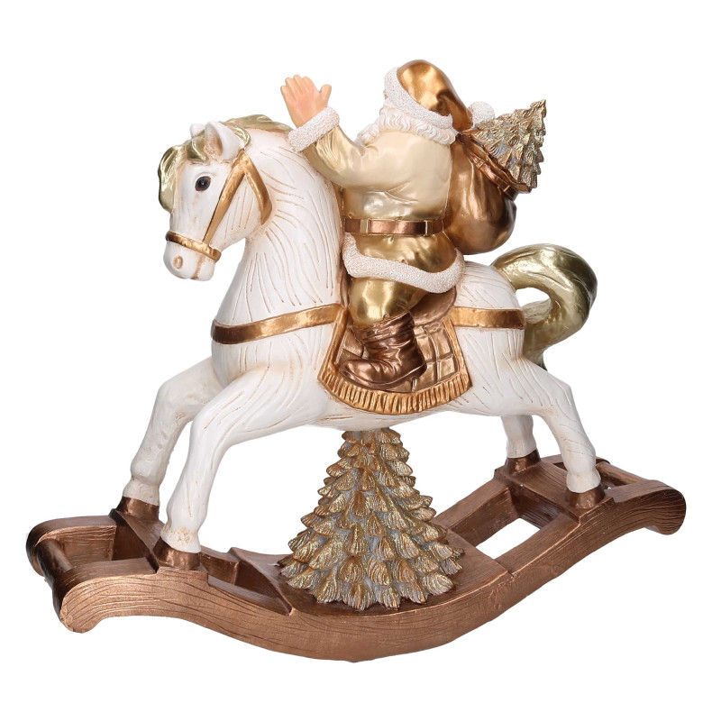 Babbo natale resina su cavallo a dondolo oro cm58x18h52