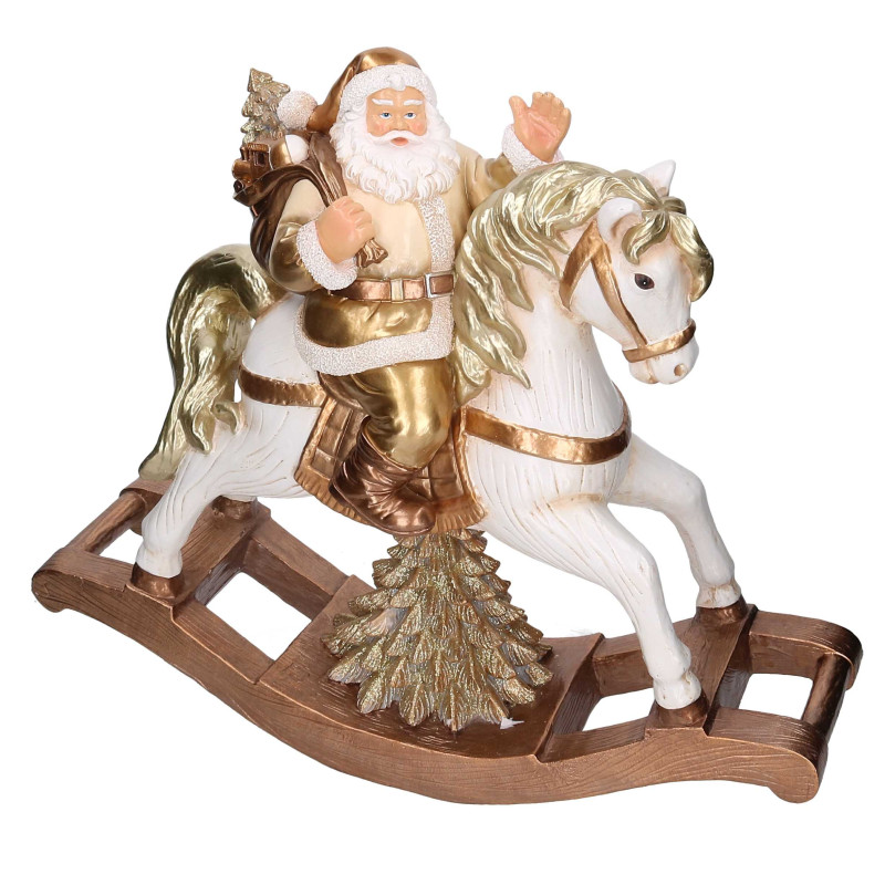 Babbo natale resina su cavallo a dondolo oro cm58x18h52