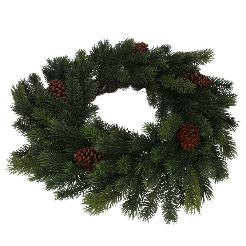 Coroncina plastica con pigne verde cm ø61x16,5
