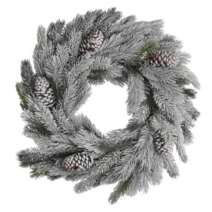 Coroncina plastica con pigne innevato verde cm ø61x16,5