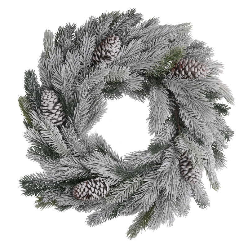 Coroncina plastica con pigne innevato verde cm ø61x16,5