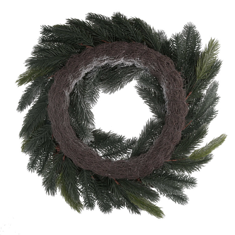 Coroncina plastica con pigne innevato verde cm ø61x16,5
