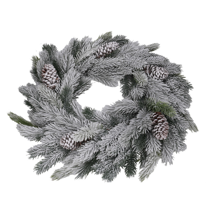 Coroncina plastica con pigne innevato verde cm ø61x16,5