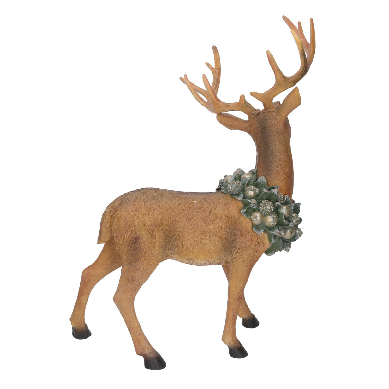Renna resina naturale con ghirlanda pigne cm39,5x19,5h52,5