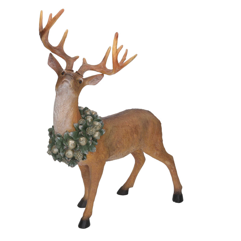 Renna resina naturale con ghirlanda pigne cm39,5x19,5h52,5
