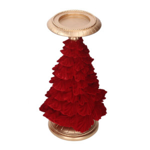 Zoom Portacandele resina albero oro floccato rosso cm20,5x19h35,5