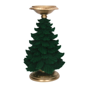 Portacandele resina albero oro floccato verde cm20x19h36