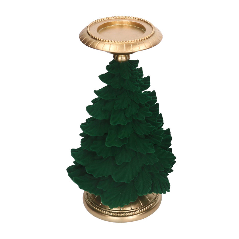 Portacandele resina albero oro floccato verde cm20x19h36