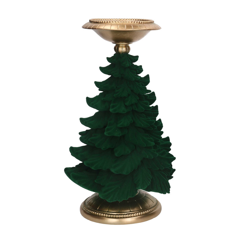 Portacandele resina albero oro floccato verde cm20x19h36