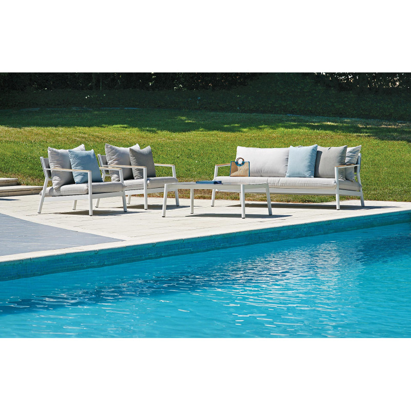 Set Cassis Moia alluminio bianco e teak salotto giardino moderno