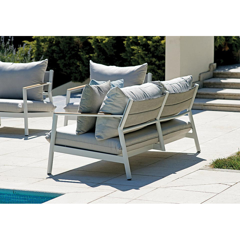 Set Cassis Moia alluminio bianco e teak salotto giardino moderno