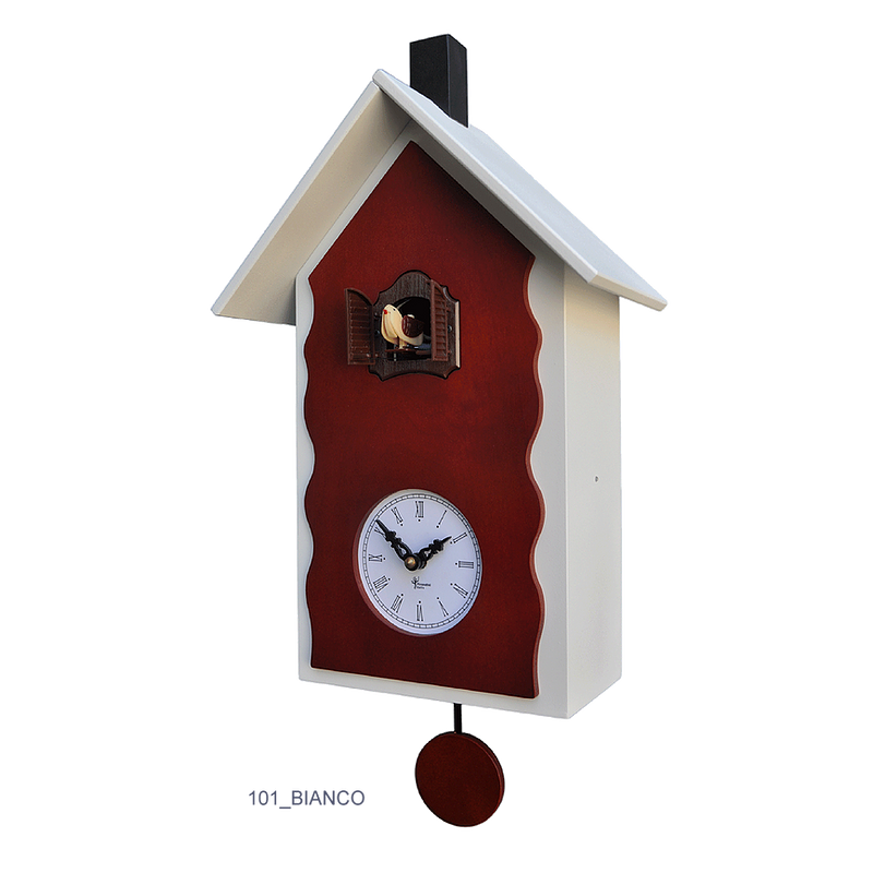 Orologio con cucù con cassa laccata e pannello betulla Made in Italy