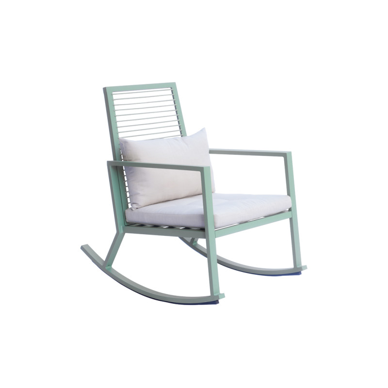 Sedia a dondolo Moia schienale in corda verde da giardino