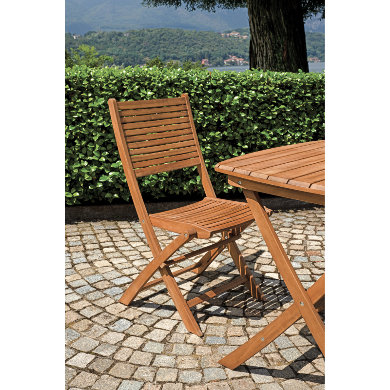 Set Tavolo Piombino + 2 Sedie Pietrasanta In Acacia Pieghevole Senza Braccioli Moia