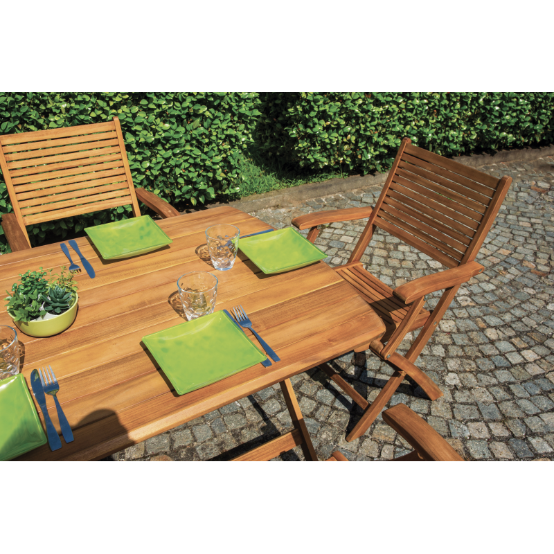 Set Tavolo Piombino + 2 Sedie Pietrasanta In Acacia Pieghevole Con Braccioli Moia