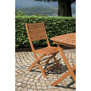 Set Tavolo Piombino + 2 Sedie Venturina In Acacia Pieghevole Con Textilene Senza Braccioli Moia