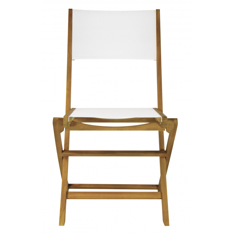 Set Tavolo Piombino + 2 Sedie Venturina In Acacia Pieghevole Con Textilene Senza Braccioli Moia