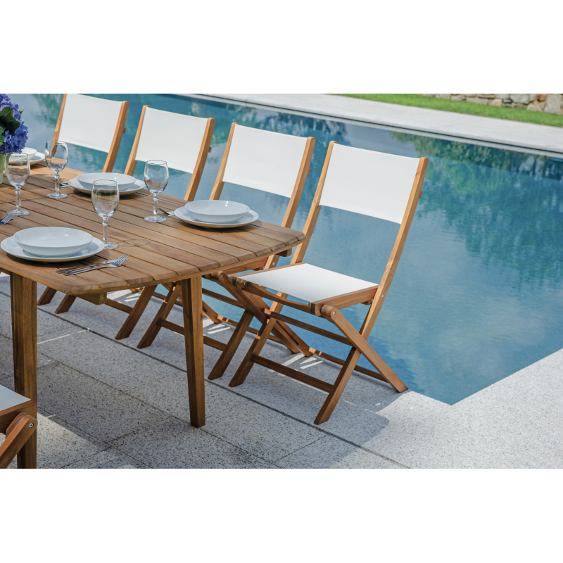Set Tavolo Piombino + 2 Sedie Venturina In Acacia Pieghevole Con Textilene Senza Braccioli Moia