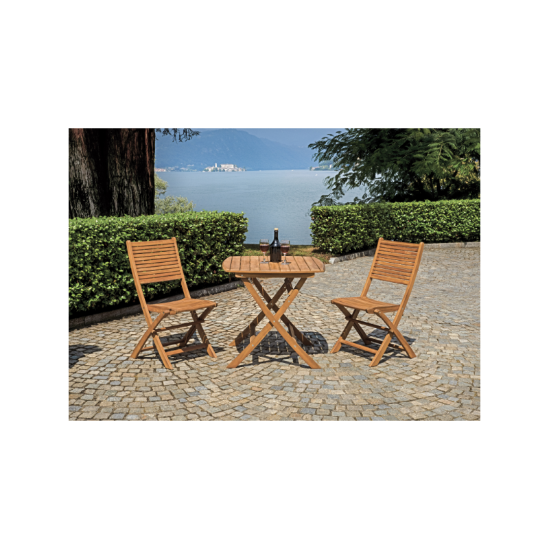 Set Tavolo Piombino + 2 Sedie Venturina In Acacia Pieghevole Con Textilene Senza Braccioli Moia