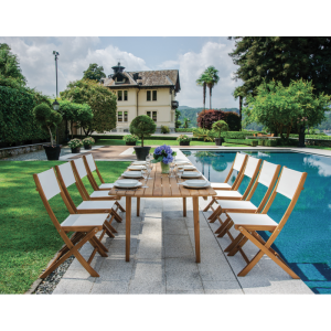 Set Tavolo Piombino + 2 Sedie Venturina In Acacia Pieghevole Con Textilene Con Braccioli Moia