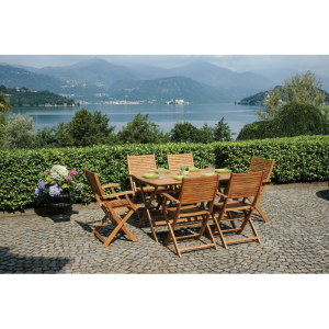 Set Tavolo Castiglione + 4 Sedie Pietrasanta In Acacia Pieghevole Con Braccioli Moia