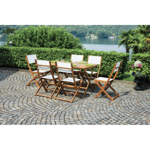 Set Tavolo Castiglione + 4 Sedie Venturina In Acacia Pieghevole Con Textilene Senza Braccioli Moia