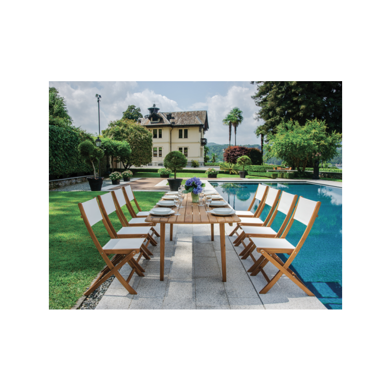 Set Tavolo Castiglione + 4 Sedie Venturina In Acacia Pieghevole Con Textilene Senza Braccioli Moia