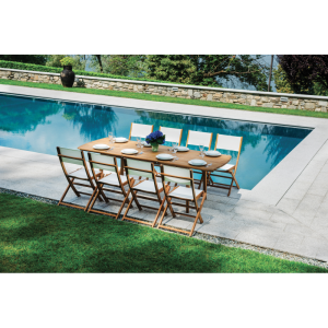 Set Tavolo Donoratico + 6 Sedie Pietrasanta In Acacia Pieghevole Senza Braccioli Moia