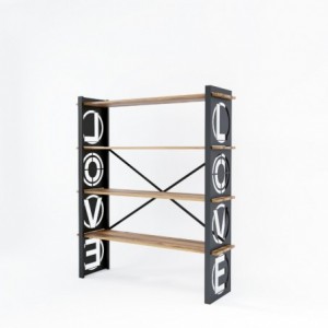 Libreria Love - L120xP35xA150 cm - Nero e legno