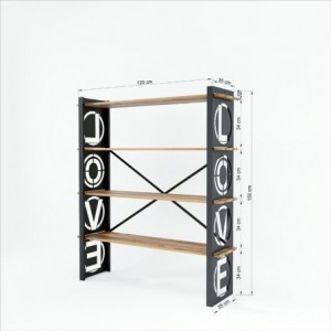 Libreria Love - L120xP35xA150 cm - Nero e legno