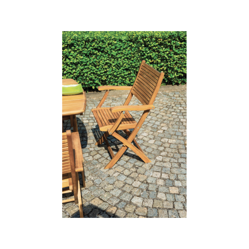 Set Tavolo Donoratico + 6 Sedie Pietrasanta In Acacia Pieghevole Con Braccioli Moia
