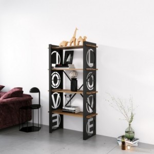Libreria Love - L70xP35xA150 cm - Nero e legno