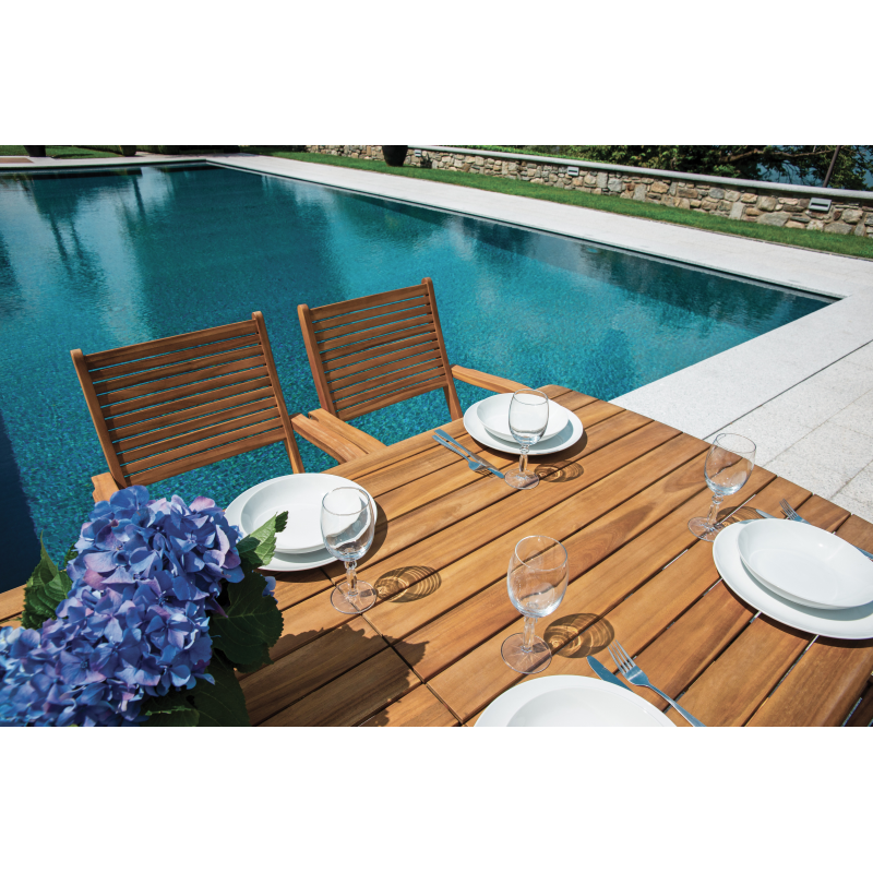 Set Tavolo Donoratico + 6 Sedie Pietrasanta In Acacia Pieghevole Con Braccioli Moia