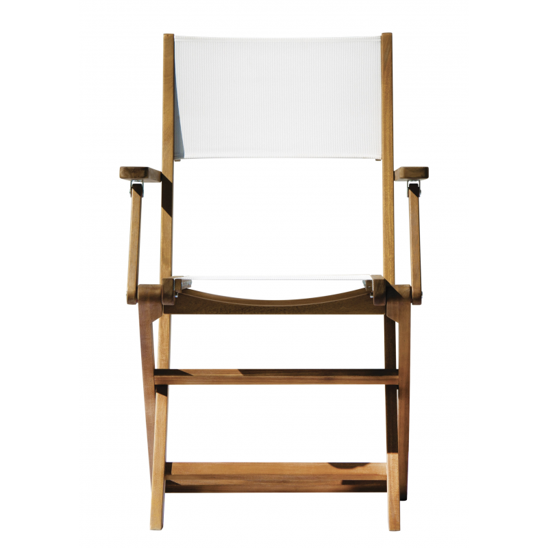Set Tavolo Donoratico + 6 Sedie Venturina In Acacia Pieghevole Con Textilene Con Braccioli Moia