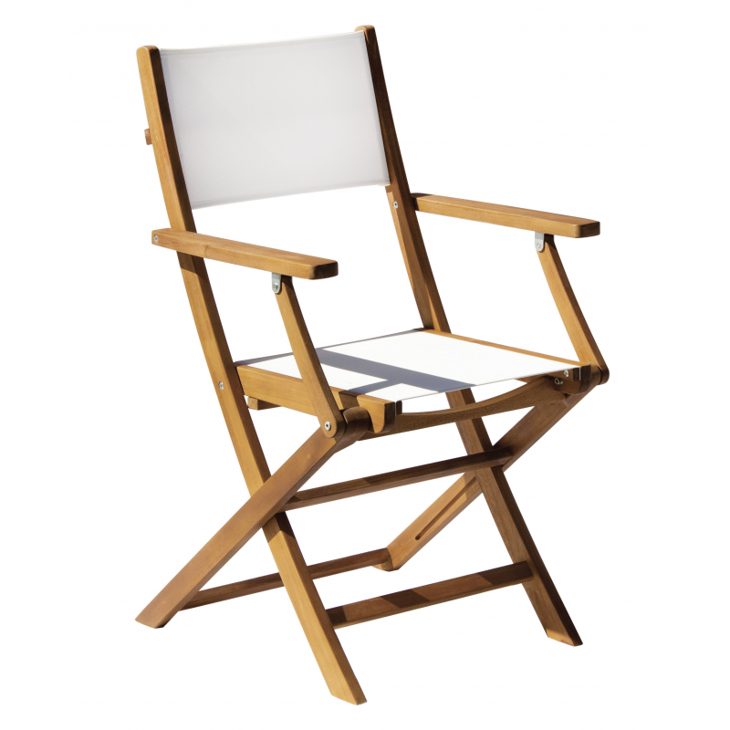 Set Tavolo Donoratico + 6 Sedie Venturina In Acacia Pieghevole Con Textilene Con Braccioli Moia