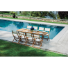 Set Tavolo Donoratico + 6 Sedie Venturina In Acacia Pieghevole Con Textilene Con Braccioli Moia