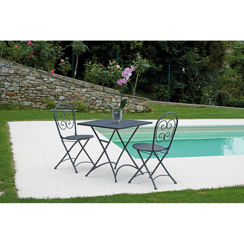 Set Tavolo pieghevole + 2 Sedie Orta - Ferro Antracite - Pieg. Moia