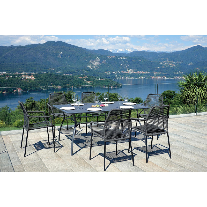 Set Tavolo Ameno + 4 Sedie Orta - Ferro Antracite - Pieg. Moia