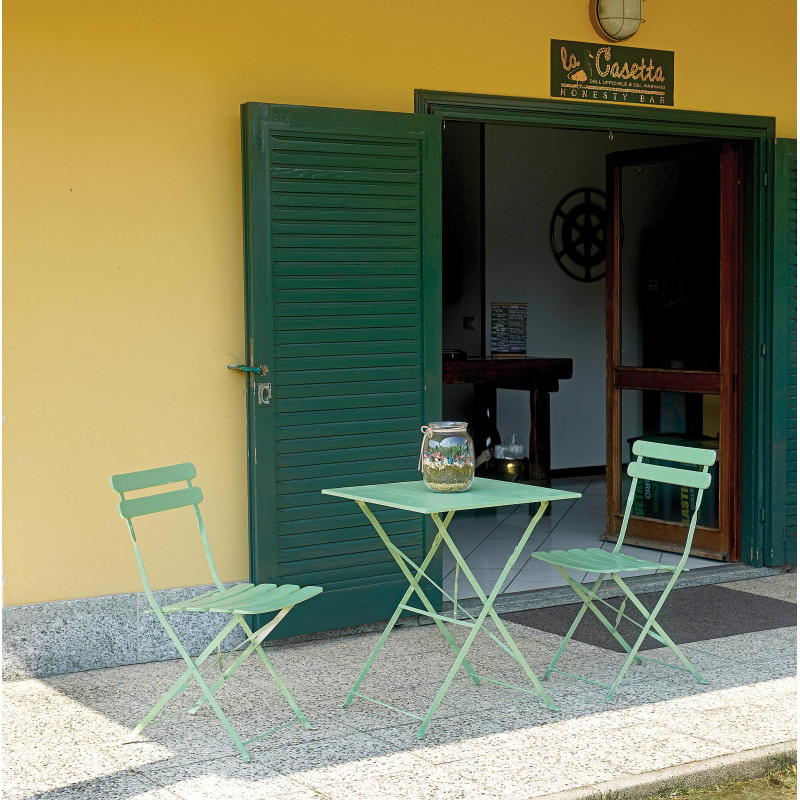 Set Tavolo Bistro' + 4 Sedie Bistro' In Ferro Verde Moia