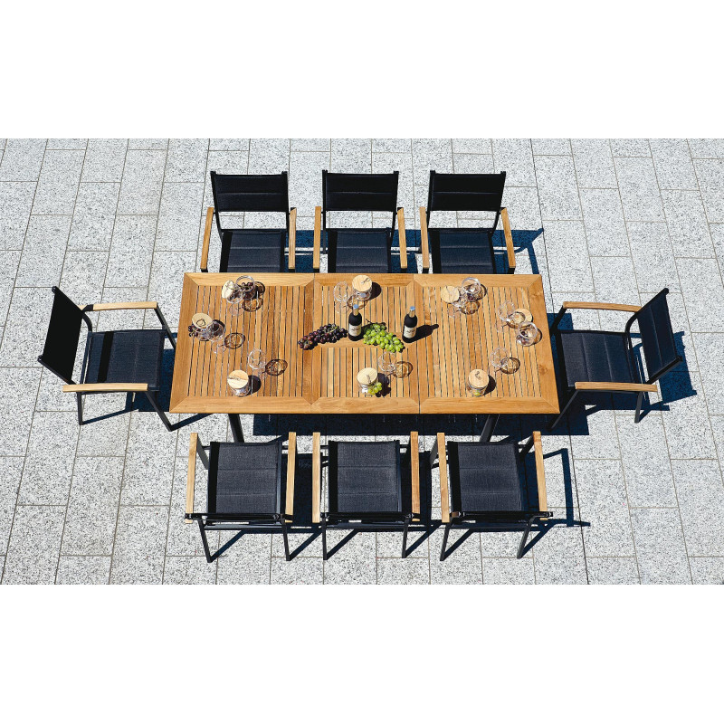 Set Tavolo Fuerteventura + 6 Sedie Milano Contract Senza Braccioli In Alluminio Grigio E Corda Paglia Moia