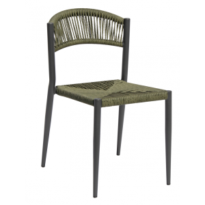 Zoom Set Tavolo Fuerteventura + 6 Sedie Milano Contract Senza Braccioli In Alluminio Grigio E Corda Verde Moia