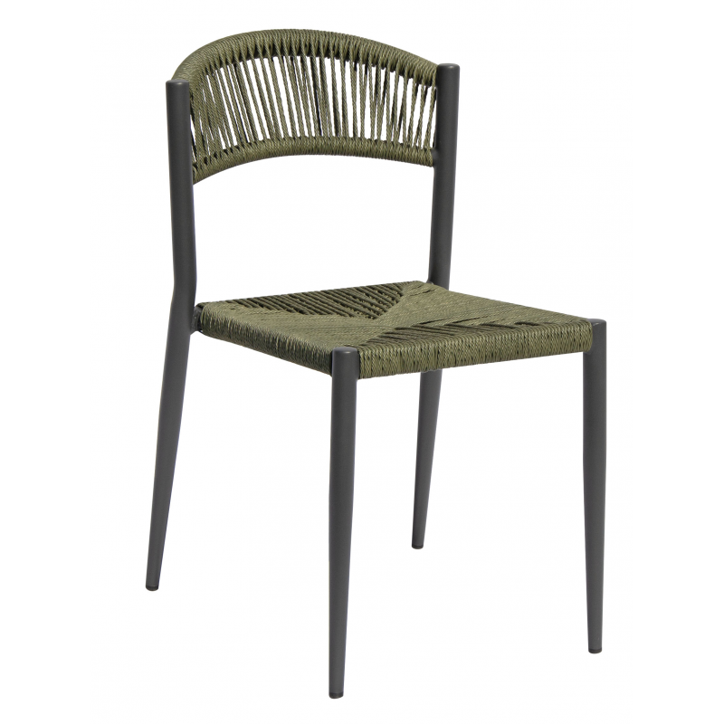 Set Tavolo Fuerteventura + 6 Sedie Milano Contract Senza Braccioli In Alluminio Grigio E Corda Verde Moia